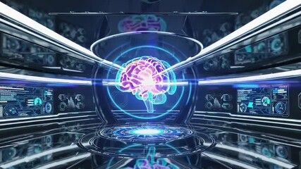 Fototapete - Exploring advanced technology in a futuristic lab showcasing artificial intelligence and brain simulations