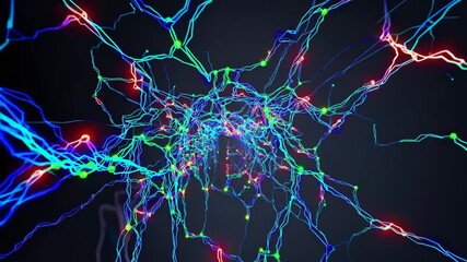 Leinwandbilder - Colorful light patterns surge through a digital network, showcasing vibrant energy and intricate connections