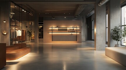 Poster - Modern Empty Showroom with Atmospheric Lighting and Contemporary Design