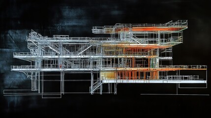 Poster - Construction Planning Sketch on Black Background with High Detail