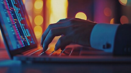 Poster - Close-Up of Businessman Using Laptop in Modern Office Environment