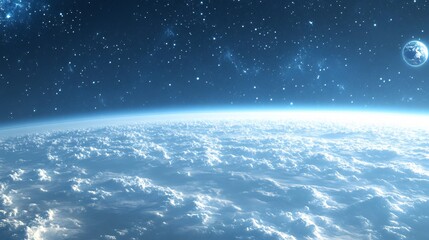 Aufkleber - Planet earth and moon rising over clouds in outer space