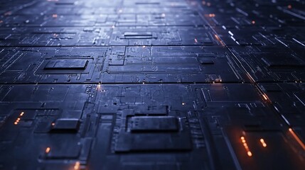 Fototapete - Futuristic motherboard surface showing complex circuitry and lighting effects