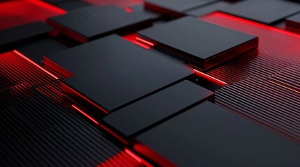 Aufkleber - Black cubes glowing red on metallic surface: futuristic abstract background