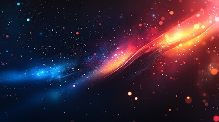 Poster - Abstract blue and red particles flowing in outer space