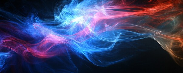 Poster - Colorful swirling smoke creating abstract shapes on black background