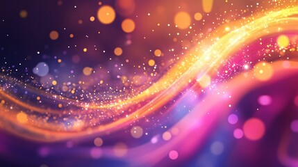 Poster - Golden particles flowing on colorful wavy background