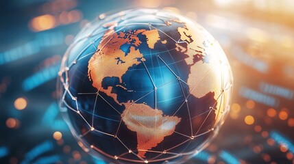 Poster - Planet earth connected by network lines glowing with data exchange