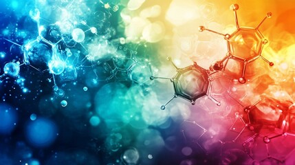 Aufkleber - Abstract molecules forming chemical bonds with colorful bokeh background