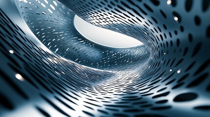 Aufkleber - Futuristic metallic perforated tunnel creating a wavy pattern with light effects