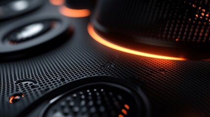 Aufkleber - Orange light glowing under futuristic black metallic surface