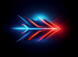 Aufkleber - a vibrant, double arrowhead glows with red and blue neon light, suggesting speed and forward momentu