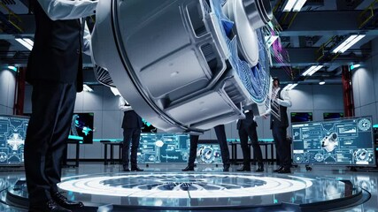 Aufkleber - Engineers collaborate using virtual reality to design advanced motor in a modern technology lab