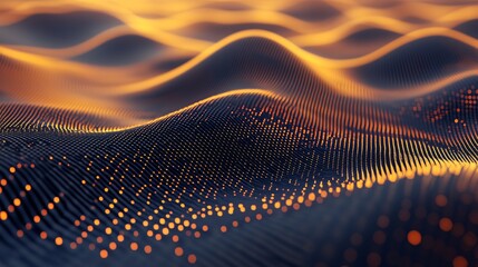 Poster - Abstract golden particles flowing digital landscape background