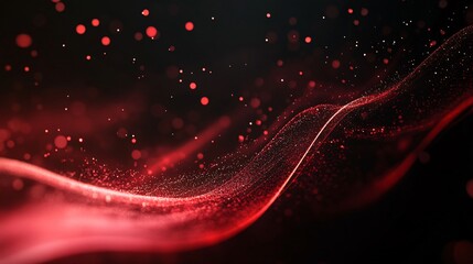 Poster - Red particles flowing and forming abstract wavy lines on black background