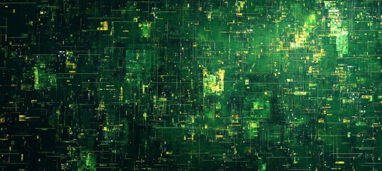 Fototapete - Abstract grunge green digital cyberspace technology background. Virtual data wireless transfer. Generative AI technology.	
