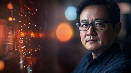 Leinwandbilder - It engineer analyzing big data on interactive digital screen