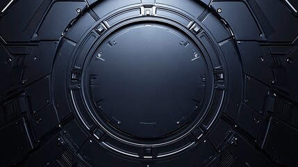 Poster - Futuristic metallic circular gate opening on dark background