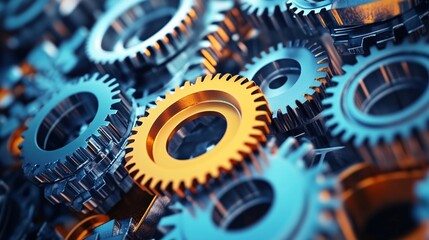 Poster - Golden and silver gears rotating together in perfect harmony
