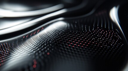 Poster - Abstract dark metallic surface with glowing red dots and hexagonal pattern