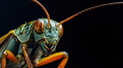 Wall Mural - Close-up of green and orange insect