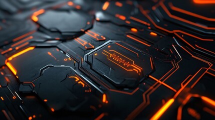 Leinwandbilder - Futuristic glowing orange circuit board showing data processing