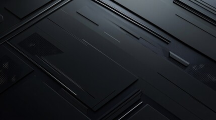 Aufkleber - Abstract dark geometric surface with metallic lines and perforated grids creating modern pattern