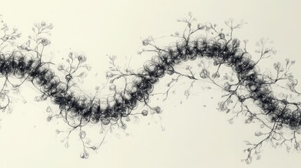 Poster - Abstract Representation of Nature's Flow in a Spiraling Design Featuring Delicate Floral Elements and Intricate Curves, Ideal for Artistic and Creative Projects
