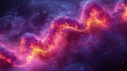 Poster - Abstract representation of vibrant energy waves illuminating the cosmic space with vivid hues of purple, orange, and pink, creating a mesmerizing visual experience.