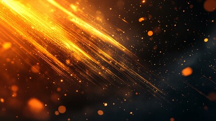Poster - Golden particles flowing on dark background with bokeh effect