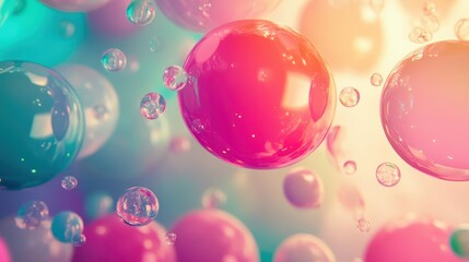 Wall Mural - Colorful balloons glowing softly on smooth liquid-like textures