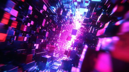 Poster - Abstract Digital Background of Colorful Cubes and Light Flowing in Space