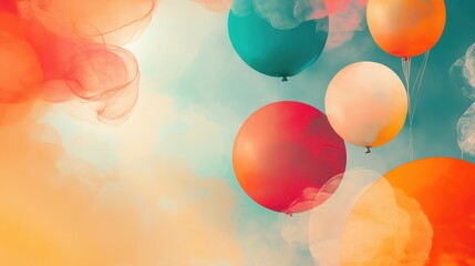 Wall Mural - Bright balloons glow softly in a gradient of orange and teal