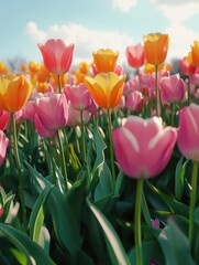 Wall Mural - Tulips under blue sky