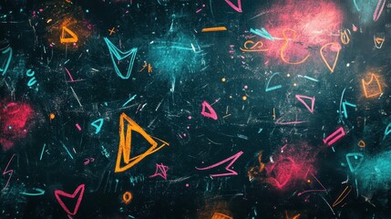 Wall Mural - Playful chalk marks glow softly on a vibrant blackboard scene