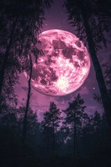 Wall Mural - Pink Full Moon Night Sky