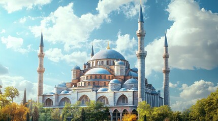 Süleymaniye Mosque standing tall under a cloudy blue sky in Istanbul