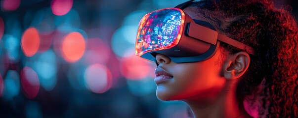 Poster - High school student with VR headset exploring virtual representation of dream careers and goals education inspires dreams concept with copy space