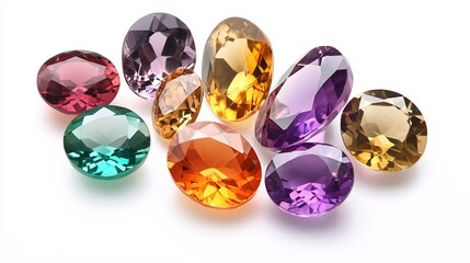 Poster - Colorful Assortment of Brilliant Cut Gemstones on a Bright Surface