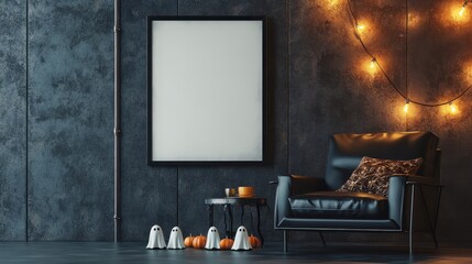 Poster - Minimal Halloween decor highlights blank billboard with modern accents