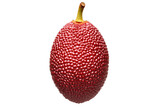 Fresh lychees or salak with textured red skin and a green leaf, isolated on white transparent background, representing tropical fruit freshness