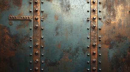 Aufkleber - Rusty metal door with rivets and latch closing providing security