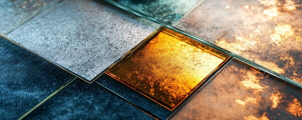 Poster - Glass sheet covering colorful metallic tiles creating an abstract mosaic