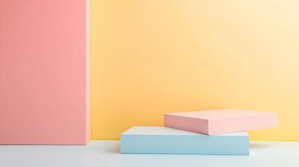Leinwandbilder - Pastel colored geometric podiums creating a minimal still life