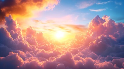Wall Mural - vibrant sunset above a sea of clouds.