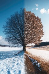 Wall Mural - snowy field with lone tree