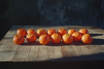 Wall Mural - Oranges on Wooden Table