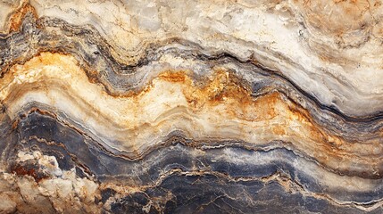 Poster - Natural marble texture creating abstract wavy pattern with gray and gold colors