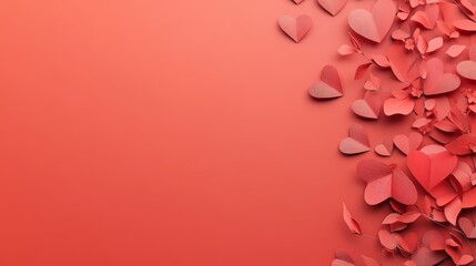 Wall Mural - Red background. Valentine's Day. Red paper cutout hearts