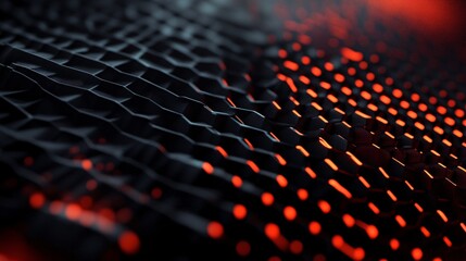 Fototapete - Glowing red hexagonal grid creating a futuristic technological background